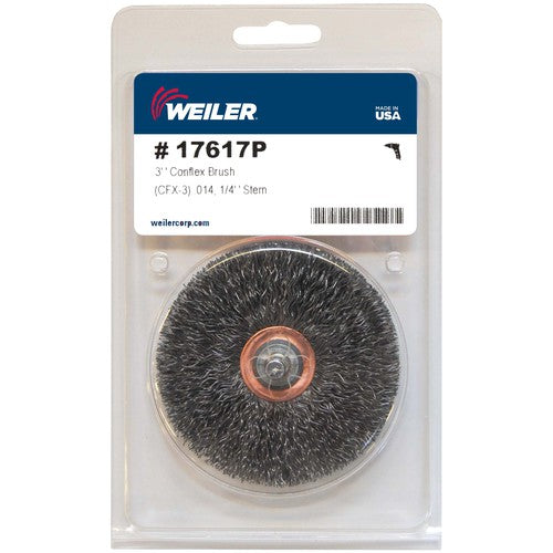 3″ Stem-Mounted Crimped Wire Wheel, .014″ Steel Fill, 1/4″ Stem, Retail Pack - Caliber Tooling