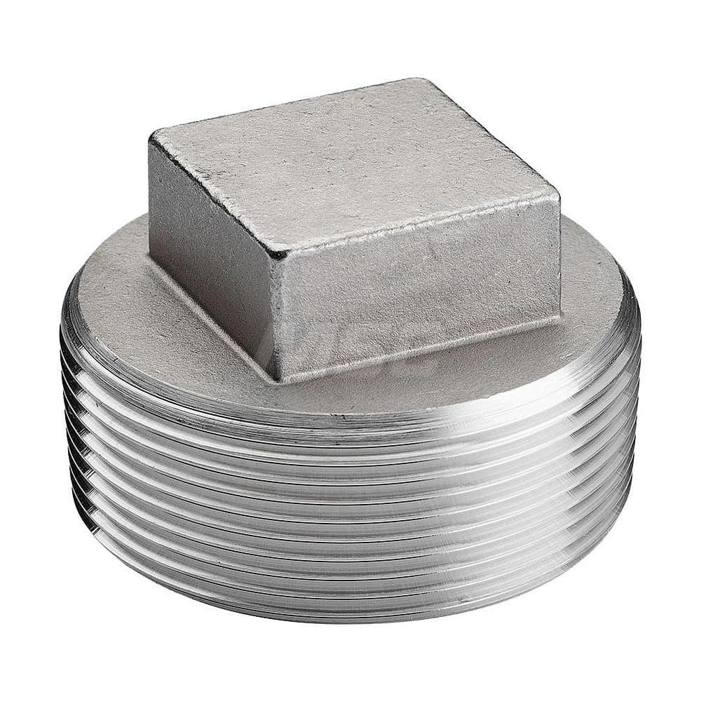 Pipe Square Head Plug: 3/4″ Fitting, 316 Stainless Steel MNPT, Threaded, 150 psi