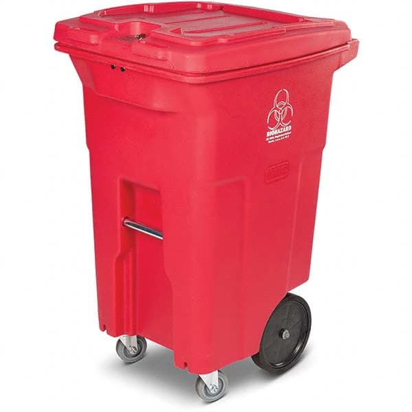 Toter - Biohazardous & Step-Open Trash Cans; Label: Bio-Hazard ; Capacity (Gal.): 64 ; Shape: Rectangular ; Color/Finish: Red ; Material: Polyethylene ; Height (Decimal Inch): 41.7500 - Exact Industrial Supply