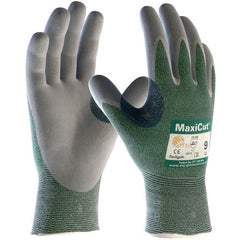 ‎18-570/XS Gloves for Cut Protection - MaxiCut - Green 15G Eng Yarn Shell - Gray Nitrile MicroFoam Grip - A2 - Exact Industrial Supply