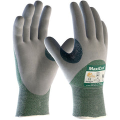 ‎18-575/XL Gloves for Cut Protection - MaxiCut - Green 15G Eng Yarn Shell - Gray 3/4 Nitrile MicroFoam Grip - A2 - Exact Industrial Supply