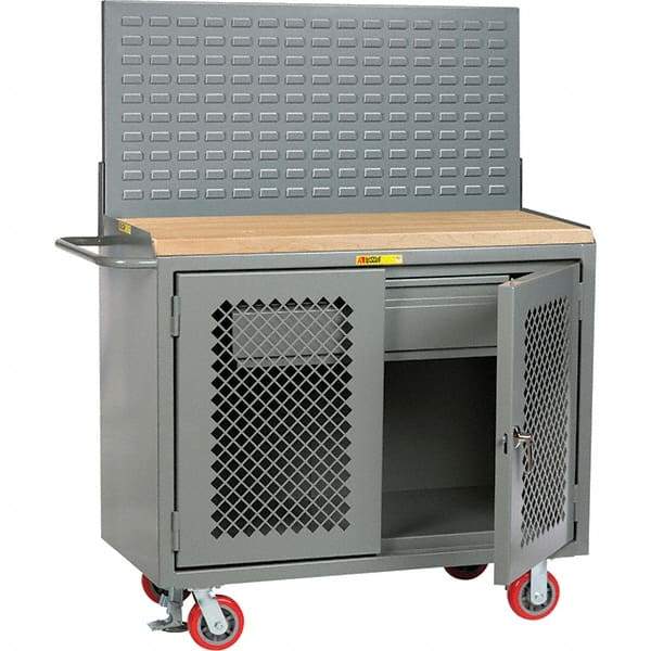 Little Giant - 3,600 Lb Capacity, 2 Shelf, 1 Drawer, 2 Door Mobile Bench Cabinet with Louvered Panel - 41" Wide x 24" Deep x 43" High, Steel, Gray - Caliber Tooling