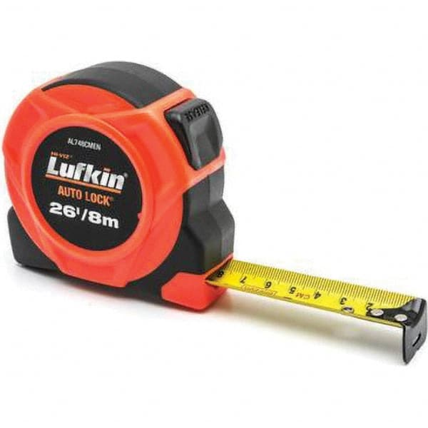 Lufkin - Tape Measures; Length (Feet): 26.00 ; Width (Inch): 1 ; Graduation (Inch): 1/16 ; Blade Material: Steel ; Case Material: Abs Rubber Grip ; Blade Color: Yellow - Exact Industrial Supply