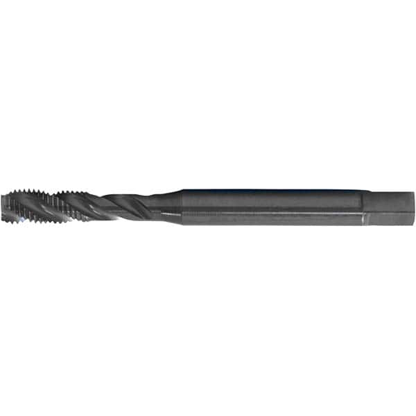 Spiral Flute Tap: #3-48, DIN & ANSI, 3 Flute, Modified Bottoming, 2B Class of Fit, HSS-E, Black Oxide Finish 0.591″ Thread Length, 1.9685″ OAL, Right Hand Flute, Right Hand Thread, Series PER-893SF