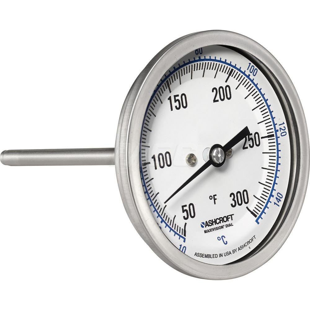 Bimetal & Dial Thermometers; Type: Bi-Metal Thermometer; Mount: Back Connected; Stem Length (Inch): 9; Dial Diameter: 3; Minimum Temperature (F): 50.000; Minimum Temperature (C): 10.00; Maximum Temperature (F): 300.000; Maximum Temperature (C): 150.00; Ma