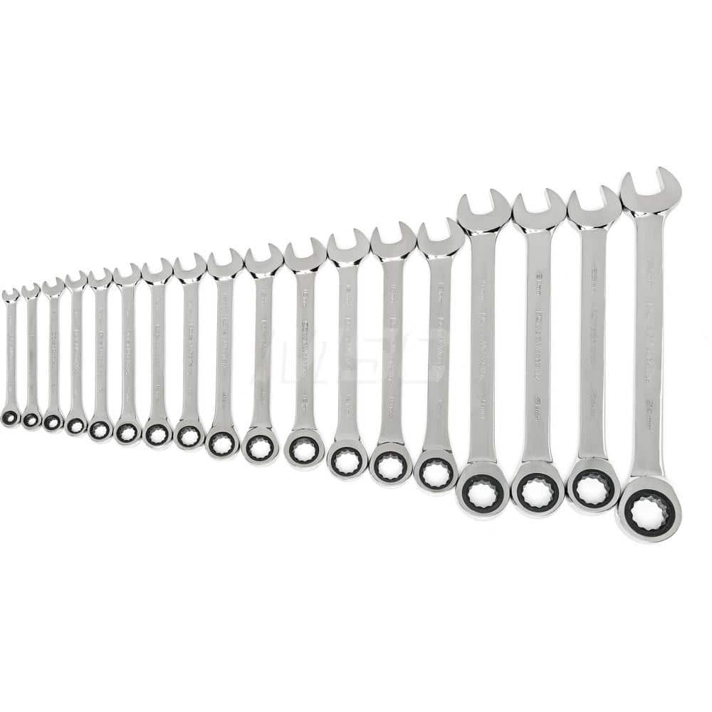 Wrench Set: 18 Pc, Metric Chrome-Plated