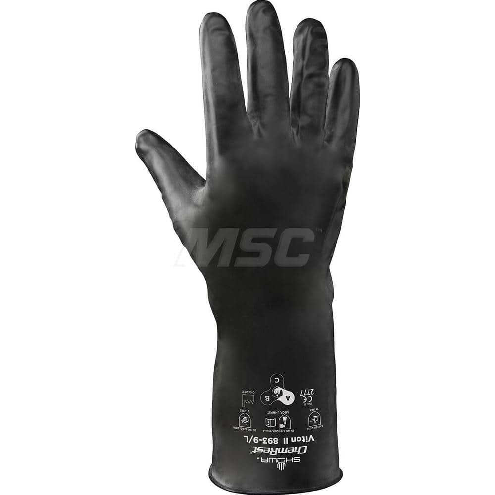 Chemical Resistant Gloves: X-Large, 12″ Thick, Viton-Coated, Butyl, Unsupported Black, 12'' OAL, Smooth, ANSI Cut A1, ANSI Abrasion 1, ANSI Puncture 0