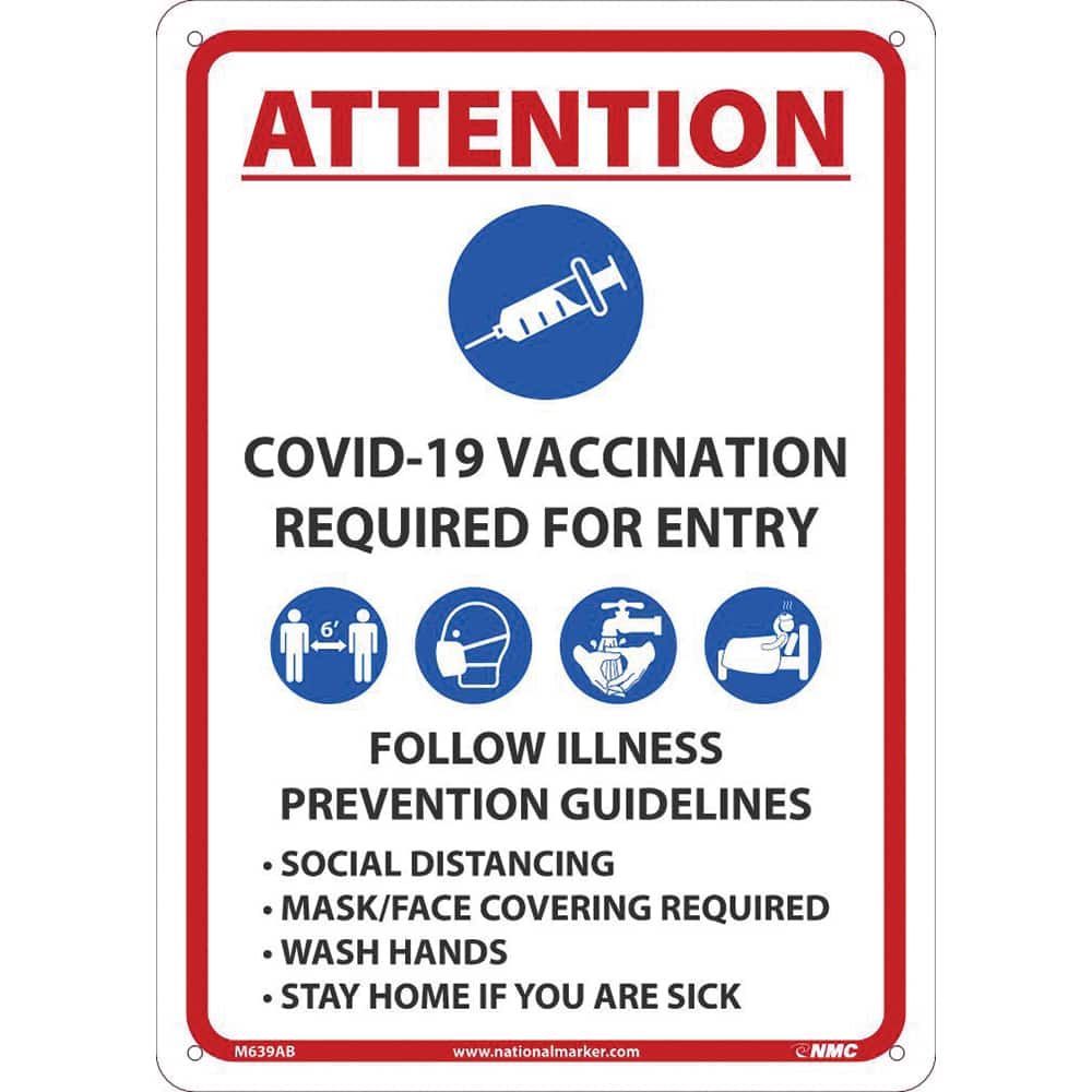 Sign: Rectangle, ″Vaccination Required″ Aluminum, 14″ High