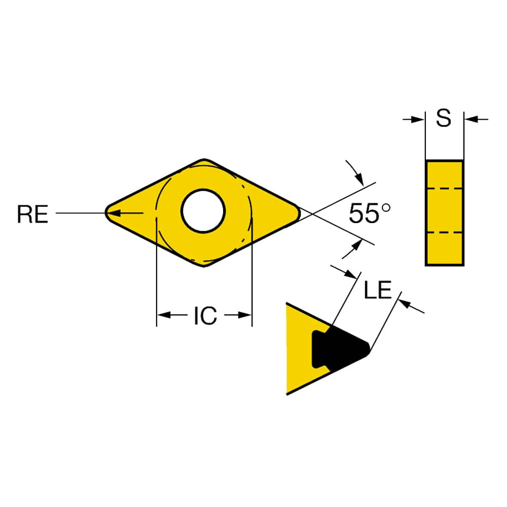 Turning Insert:  DNGA432AA 7014,  Cubic Boron Nitride Uncoated Finish,  Neutral,  0.0313″ Corner Radius,  N/A Diamond 55 ™,  Series  T-Max P