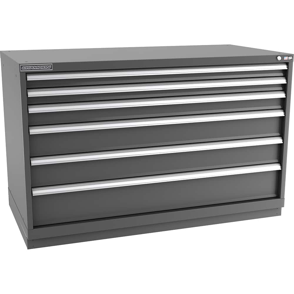 Champion Tool Storage - Modular Storage Cabinets; Type: Bench-Height Double Width Drawer Cabinet ; Number of Drawers: 6.000 ; Height (Inch): 35-7/8 ; Width (Inch): 56-1/2 ; Depth (Inch): 28-1/2 ; Color: Dark Gray - Exact Industrial Supply