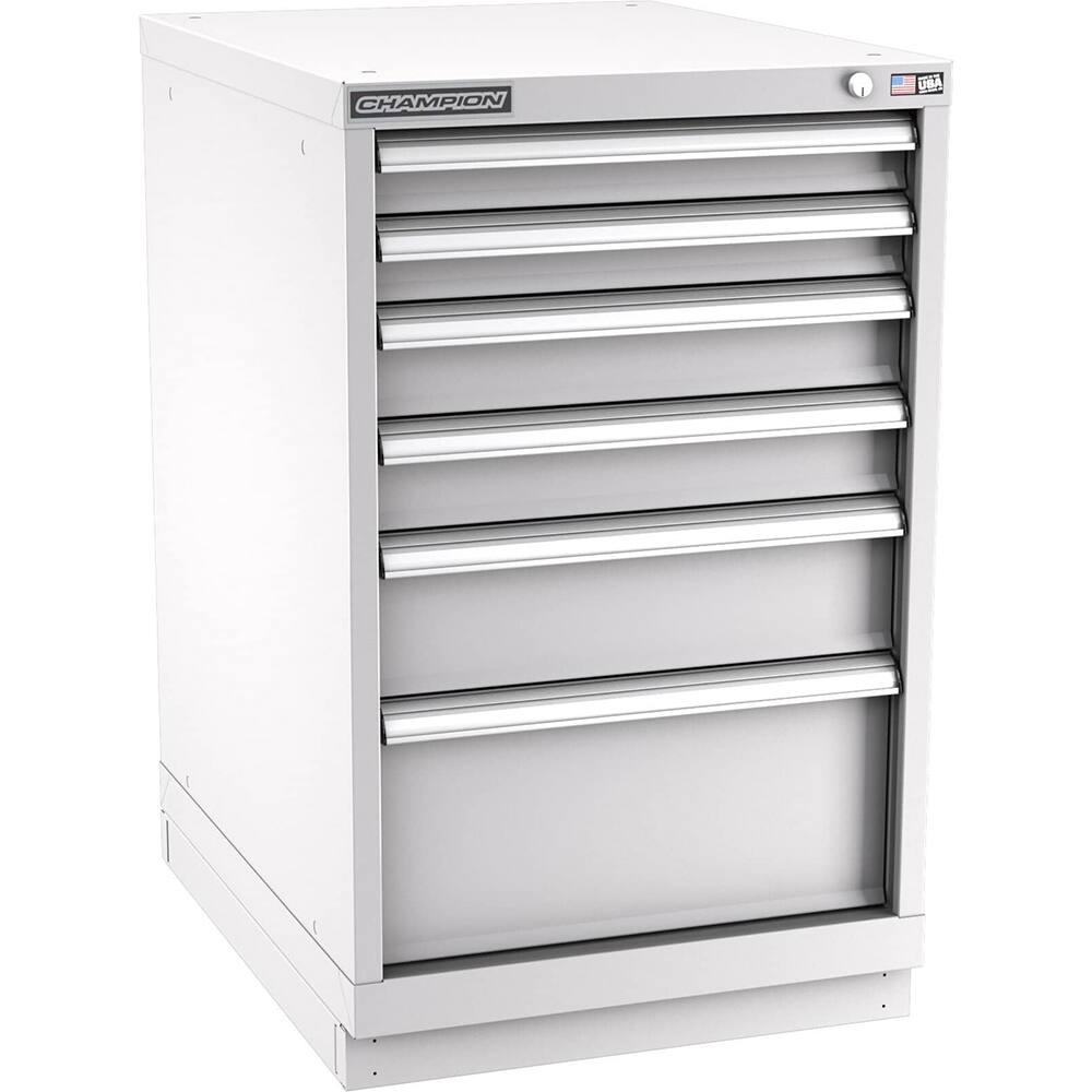 Champion Tool Storage - Modular Storage Cabinets; Type: Bench-Height Narrow Width Drawer Cabinet ; Number of Drawers: 6.000 ; Height (Inch): 35-7/8 ; Width (Inch): 22-3/16 ; Depth (Inch): 28-1/2 ; Color: Light Gray - Exact Industrial Supply