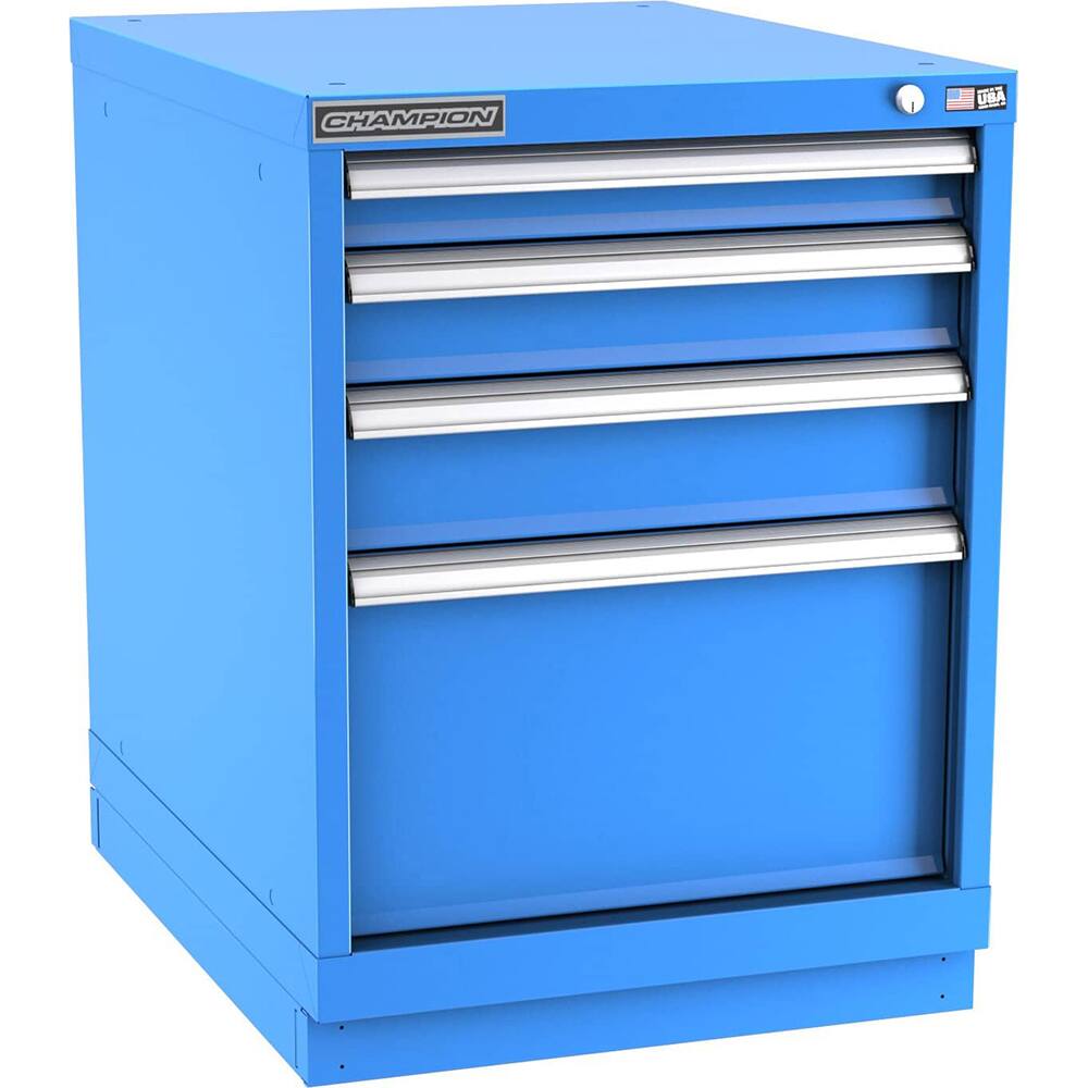 Champion Tool Storage - Modular Storage Cabinets; Type: Desk-Height Narrow Width Drawer Cabinet ; Number of Drawers: 4.000 ; Height (Inch): 29-7/8 ; Width (Inch): 22-3/16 ; Depth (Inch): 28-1/2 ; Color: Bright Blue - Exact Industrial Supply