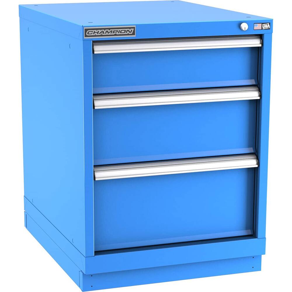 Champion Tool Storage - Modular Storage Cabinets; Type: Desk-Height Narrow Width Drawer Cabinet ; Number of Drawers: 3.000 ; Height (Inch): 29-7/8 ; Width (Inch): 22-3/16 ; Depth (Inch): 28-1/2 ; Color: Bright Blue - Exact Industrial Supply