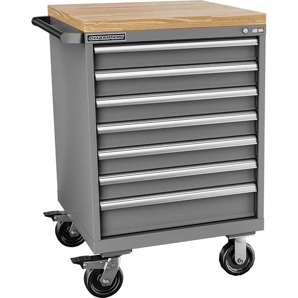 Champion Tool Storage - Mobile Work Centers; Type: Standard Depth Butcher Block Top Cabinet ; Load Capacity (Lb.): 440.000 ; Number of Drawers: 7 ; Width (Inch): 28-1/4 ; Depth (Inch): 28-1/2 ; Height (Inch): 43-1/4 - Exact Industrial Supply