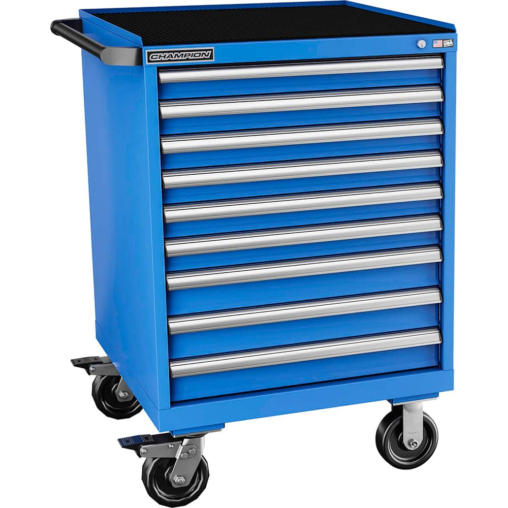 Champion Tool Storage - Mobile Work Centers; Type: Standard Depth Retainer Top Cabinet ; Load Capacity (Lb.): 440.000 ; Number of Drawers: 9 ; Width (Inch): 28-1/4 ; Depth (Inch): 28-1/2 ; Height (Inch): 43-1/4 - Exact Industrial Supply