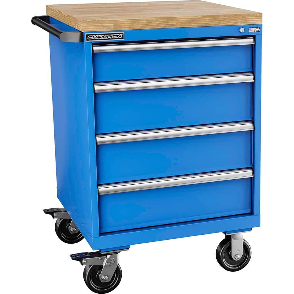 Champion Tool Storage - Mobile Work Centers; Type: Standard Depth Butcher Block Top Cabinet ; Load Capacity (Lb.): 440.000 ; Number of Drawers: 4 ; Width (Inch): 28-1/4 ; Depth (Inch): 28-1/2 ; Height (Inch): 43-1/4 - Exact Industrial Supply