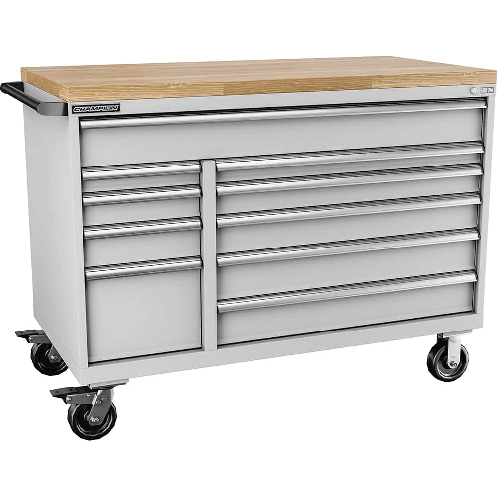 Champion Tool Storage - Mobile Work Centers; Type: Standard Depth Butcher Block Top Cabinet ; Load Capacity (Lb.): 440.000 ; Number of Drawers: 10 ; Width (Inch): 56-1/2 ; Depth (Inch): 28-1/2 ; Height (Inch): 33-1/2 - Exact Industrial Supply