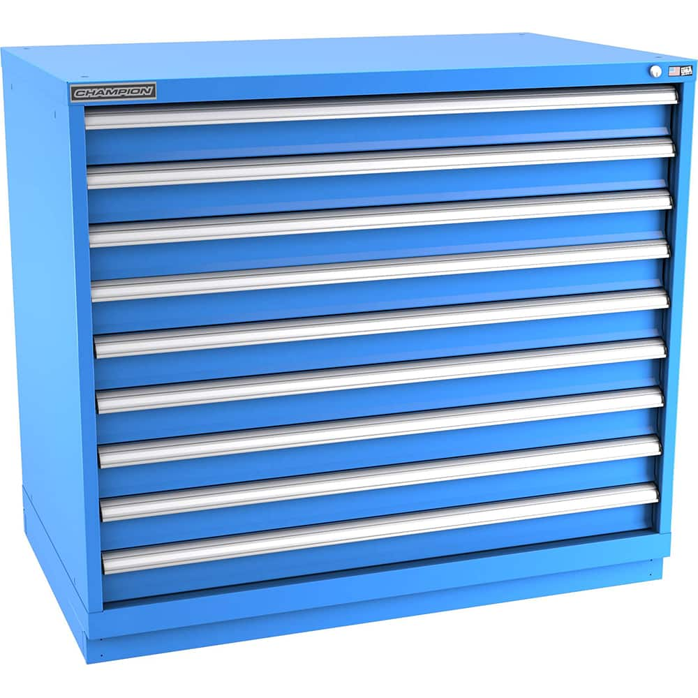 Champion Tool Storage - Modular Storage Cabinets; Type: Counter-Height Extra Width Drawer Cabinet ; Number of Drawers: 9.000 ; Height (Inch): 41-3/4 ; Width (Inch): 47 ; Depth (Inch): 28-1/2 ; Color: Bright Blue - Exact Industrial Supply