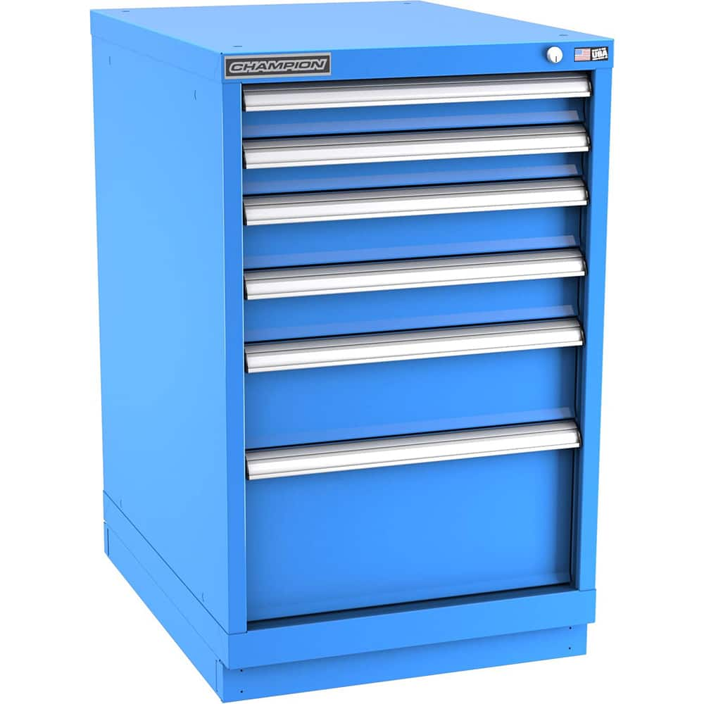 Champion Tool Storage - Modular Storage Cabinets; Type: Bench-Height Narrow Width Drawer Cabinet ; Number of Drawers: 6.000 ; Height (Inch): 35-7/8 ; Width (Inch): 22-3/16 ; Depth (Inch): 28-1/2 ; Color: Bright Blue - Exact Industrial Supply