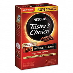 Nescafe - Coffee, Tea & Accessories Breakroom Accessory Type: Coffee Breakroom Accessory Description: Taster's Choice House Blend Instant Coffee, 0.1oz Stick, 6/Box, 12Box/Carton - Caliber Tooling