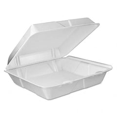 DART - Foam Vented Hinged Lid Containers, 9w x 9 2/5d x 3h, White, 100/PK, 2 PK/CT - Caliber Tooling