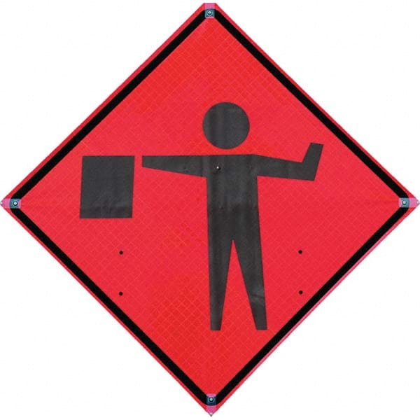 VizCon - "Flagger Ahead," 36" Wide x 36" High Vinyl Construction Roadway Sign - Caliber Tooling