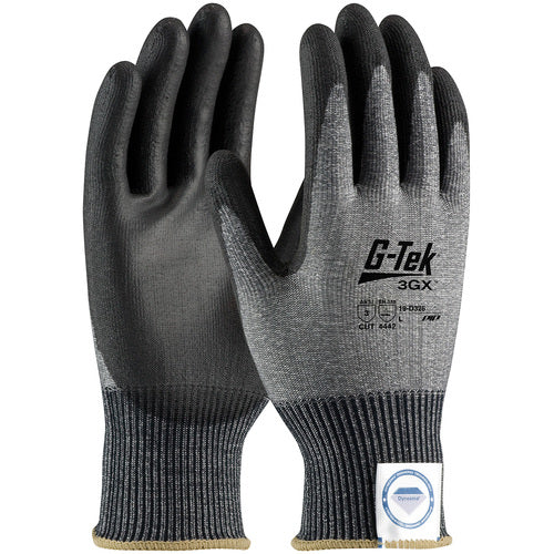 ‎19-D326/L Coated Gloves - G-Tek 3GX Dyneema Diamond - 13G Gray Shell - Black PU Smooth Grip - A3