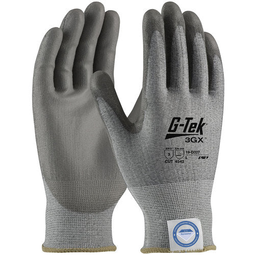 ‎19-D327/XL Coated Gloves - G-Tek 3GX Dyneema Diamond - 13G Gray Shell - Gray PU Smooth Grip - A3 - Exact Industrial Supply