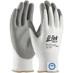 19-D330/L Coated Gloves - G-Tek 3GX Dyneema Diamond - White 13G Shell - Gray PU Smooth Grip - A4 - Exact Industrial Supply