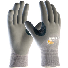 19-D475/L Gloves for Cut Protection - MaxiCut Gray Dyneema/Eng Yrn Shell - Gray 3/4 Nitrile MicroFoam Grip - A4 - Exact Industrial Supply