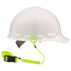 3157 Lime Coil Hard Hat Lanyard With Buckle - Caliber Tooling