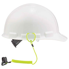 3158 Lime Coil Hard Hat Lanyard With Clamp - Caliber Tooling