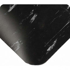 Anti-Fatigue Mat: 26' Length, 4' Wide, 7/8″ Thick, Vinyl, Beveled Edge, Heavy-Duty Marbled, Black, Dry