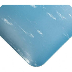 Anti-Fatigue Mat: 9' Length, 2' Wide, 7/8″ Thick, Vinyl, Beveled Edge, Heavy-Duty Marbled, Blue, Dry