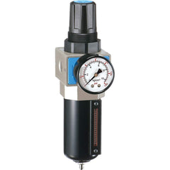 FRL Combination Unit: 1/4 NPT, Intermediate with Pressure Gauge 73.45 SCFM, 215 Max psi, Aluminum Bowl, Semi-Automatic Drain