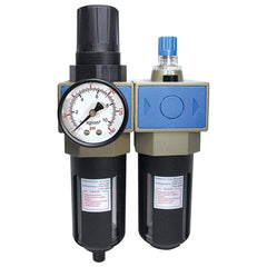 FRL Combination Unit: 1/4 NPT, Intermediate with Pressure Gauge 73.45 SCFM, 145 Max psi, Aluminum Bowl, Semi-Automatic Drain