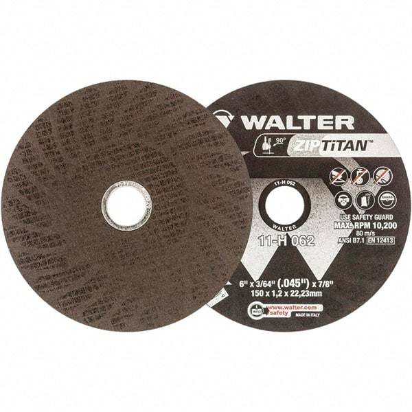 WALTER Surface Technologies - 6" Aluminum Oxide Cutoff Wheel - 3/64" Thick, 7/8" Arbor, 10,200 Max RPM, Use with Die Grinders - Caliber Tooling