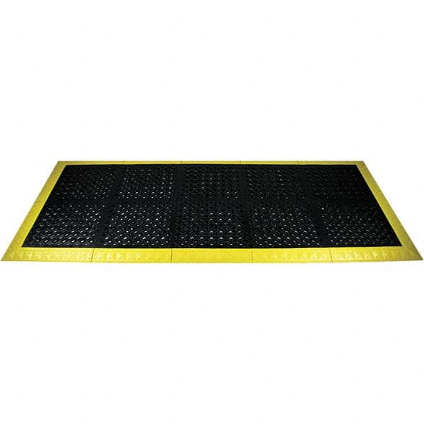 Anti-Fatigue Modular Tile Mat: Dry Environment, 3″ Length, 44″ Wide, 1″ Thick, Beveled Edge, Black & Yellow Vinyl Base, Polyvinylchloride Surface, Raised Squares & Domes, Drainage Holes, Class 1 Fire Resistant