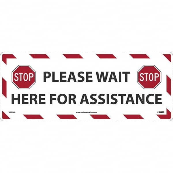 NMC - "STOP! - Please Wait Here for Assistance" Adhesive-Backed Floor Sign - Caliber Tooling