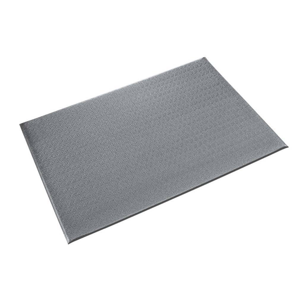 Anti-Fatigue Mat: 60' Length, 6' Wide, 3/8″ Thick, Polyvinylchloride Pebbled & Smooth, Gray, Dry