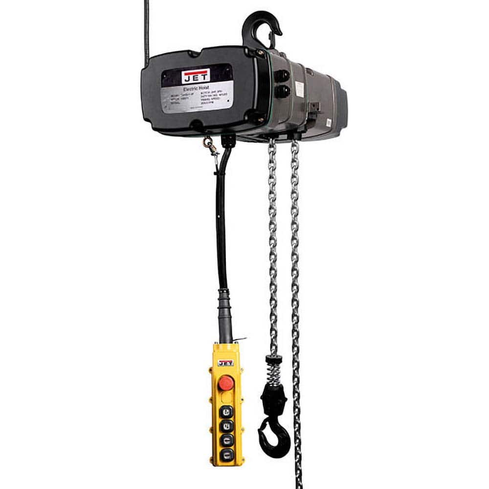 Jet - Electric Hoists; Type: Electric Hoist ; Load Capacity (Ton): 1 ; Load Capacity (Lb.): 2200.000 ; Maximum Lift Distance (Feet): 60 ; Lift Motor Phase: 3 - Exact Industrial Supply