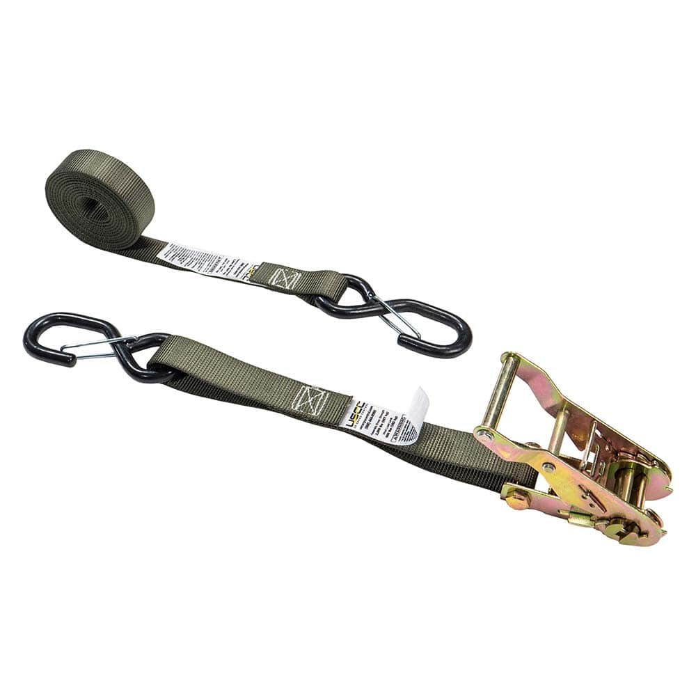 US Cargo Control - Slings & Tiedowns (Load-Rated); Type: Ratchet Tie Down ; Length (Feet): 8 ; Basket Capacity (Lb.): 666 ; Material: Polyester ; Color: Olive - Exact Industrial Supply