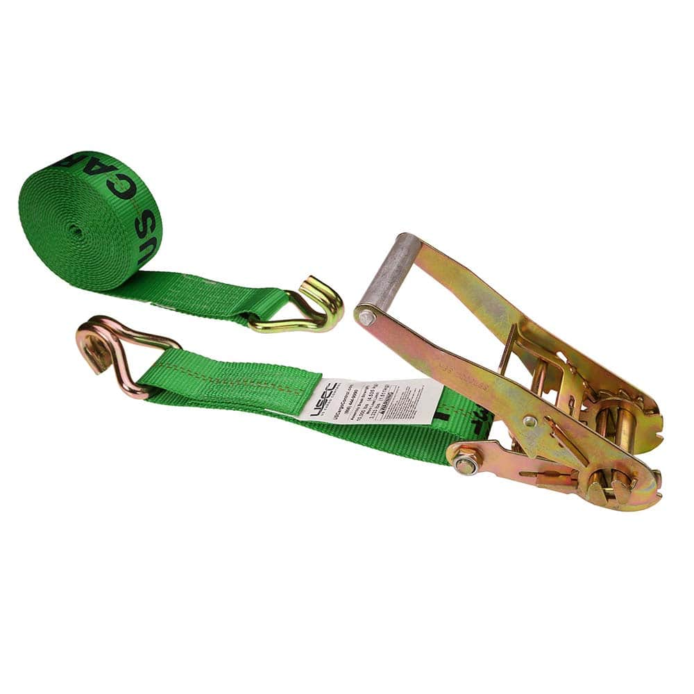 US Cargo Control - Slings & Tiedowns (Load-Rated); Type: Ratchet Tie Down ; Length (Feet): 24 ; Basket Capacity (Lb.): 3333 ; Material: Polyester ; Color: Green - Exact Industrial Supply