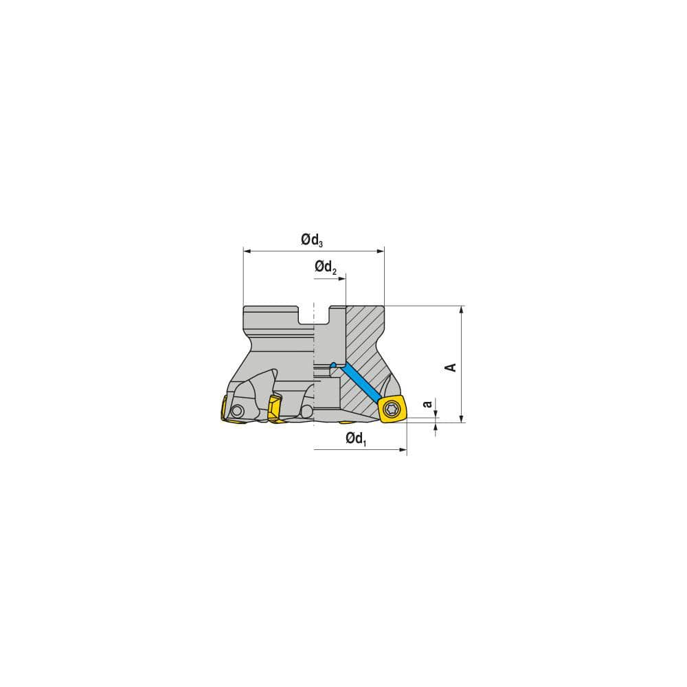 Indexable High-Feed Face Mills; Minimum Cutting Diameter: 40.00 mm; Maximum Cutting Diameter: 50.00 mm; Maximum Depth Of Cut: 2.00 mm; Arbor Hole Diameter (mm): 22.00; Compatible Insert Size Code: XOLX 1204..; Maximum Ramping Angle: 1.5; Series: AHFC-12;