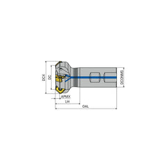 Indexable Chamfer & Angle End Mills; Minimum Cutting Diameter (mm): 40.00; Maximum Cutting Diameter (mm): 53.00; Lead Angle: 45; Maximum Depth of Cut (mm): 6.80; Compatible Insert Size Code: SOHU 1204.. / XOHU 1204..; Shank Type: Weldon Flat; Shank Diamet