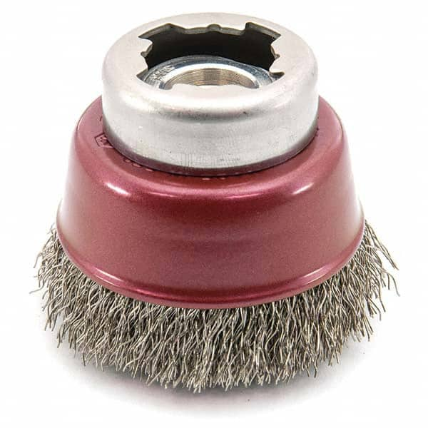 Osborn - 2-1/2" Diam 5/8-11 Threaded Arbor Stainless Steel Fill Cup Brush - Caliber Tooling