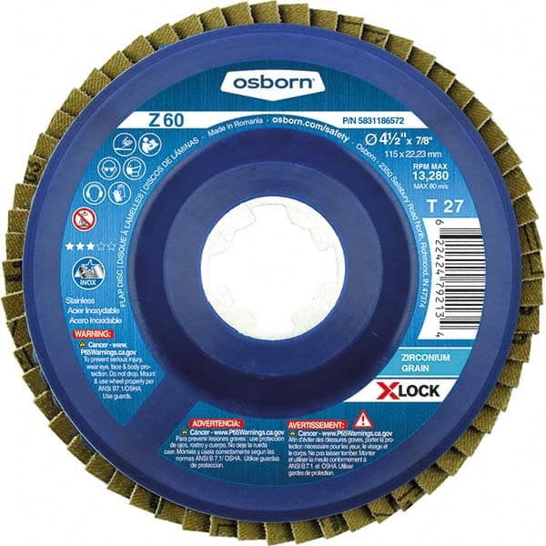 Osborn - 4-1/2" 60 Grit 5/8-11 Center Hole Type 27 Zirconia Alumina Flap Disc - Caliber Tooling