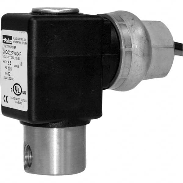 Parker - 24 VDC 1/8" NPT Port Stainless Steel Two-Way Direct Acting Solenoid Valve - Caliber Tooling