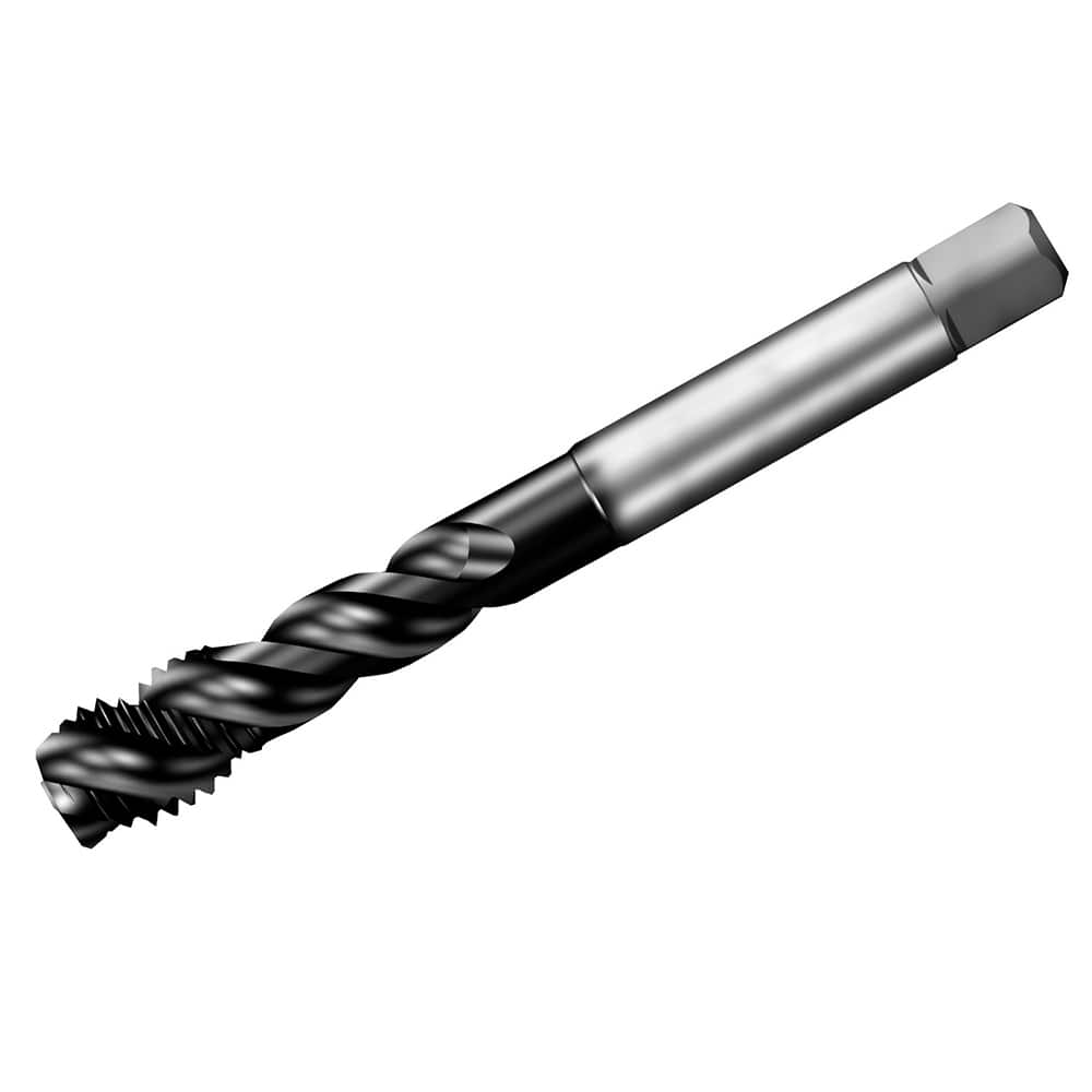 Spiral Flute Tap: M12 x 1.00, DIN 374, 3 Flute, Semi-Bottoming, 6HX Class of Fit, High Speed Steel-E-PM, TiAlN Finish Right Hand Flute, Right Hand Thread, Series T300