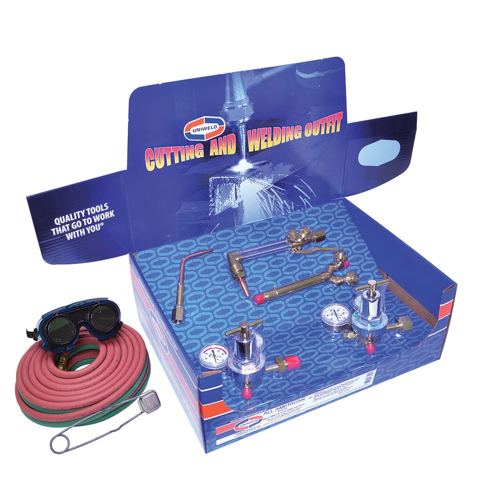 Made in USA - Oxygen/Acetylene Torch Kits; Type: Oxyacetylene; Hydrogen; MAP//Pro; Propane; Natural Gas ; Maximum Cutting: 6 (Inch); Welding Capacity: 1-1/4 (Inch); Maximum Heating Capacity: 5600?F ; Contents: Welding Handle WH370; Cutting Attachment CA3 - Exact Industrial Supply